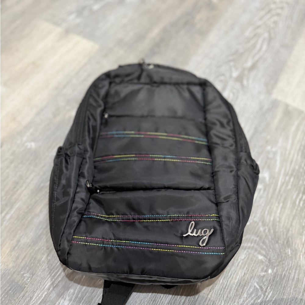 Lug Black Backpack with Colorful Stitching